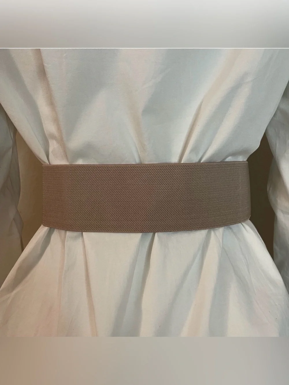 Taupe rectangle buckle with rhinestones elastic waistband belt